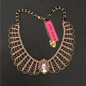 Betsey Johnson White Cat beaded collar necklace jewelry New with tags